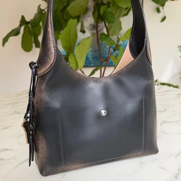 Coach Brooklyn Shoulder Bag 28 In Loved Leather Silver Black Brown CBH44 Ergo - Picture 6 of 16